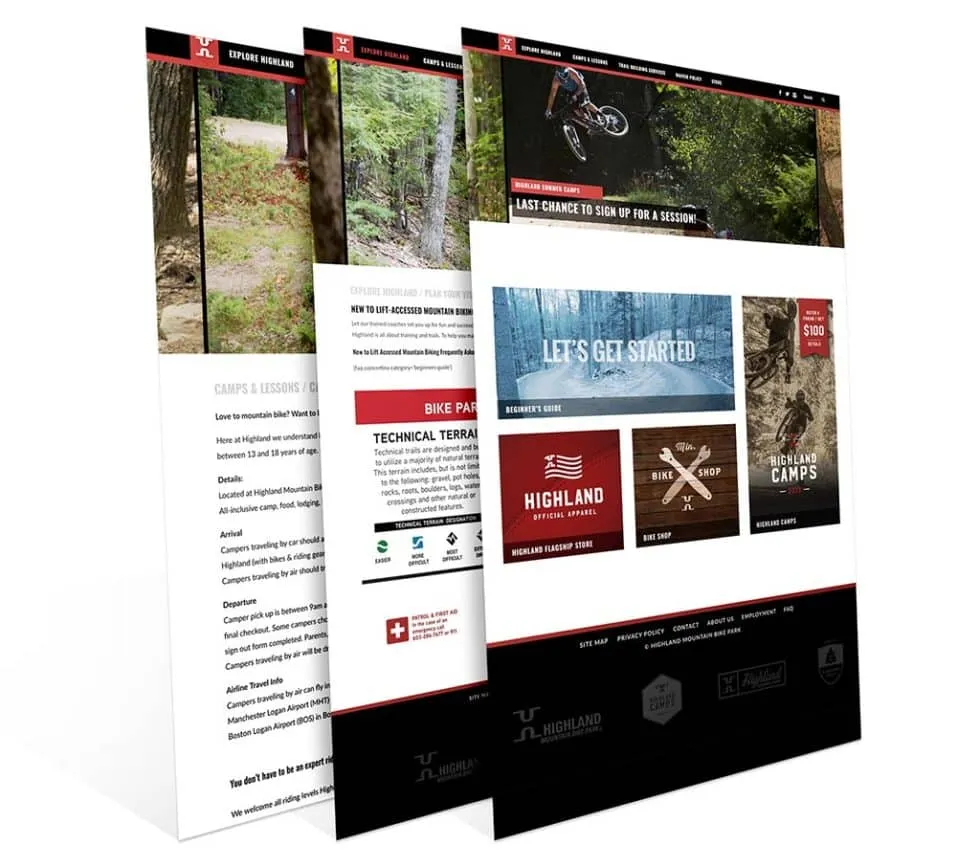 Website design preview for Highland Mountain Bike Park